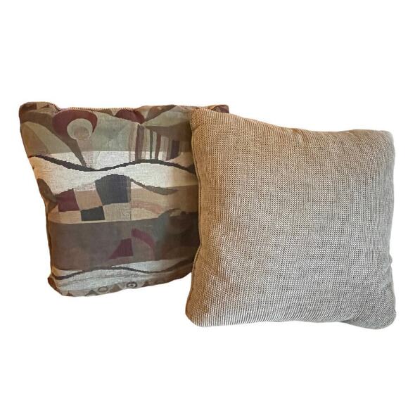 Pair of Decorative Throw Pillows. Geometric Multi color print. Solid Back. 17x17 - Picture 2 of 3